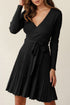 Belted V Neck Ribbed Pleated Sweater Dress